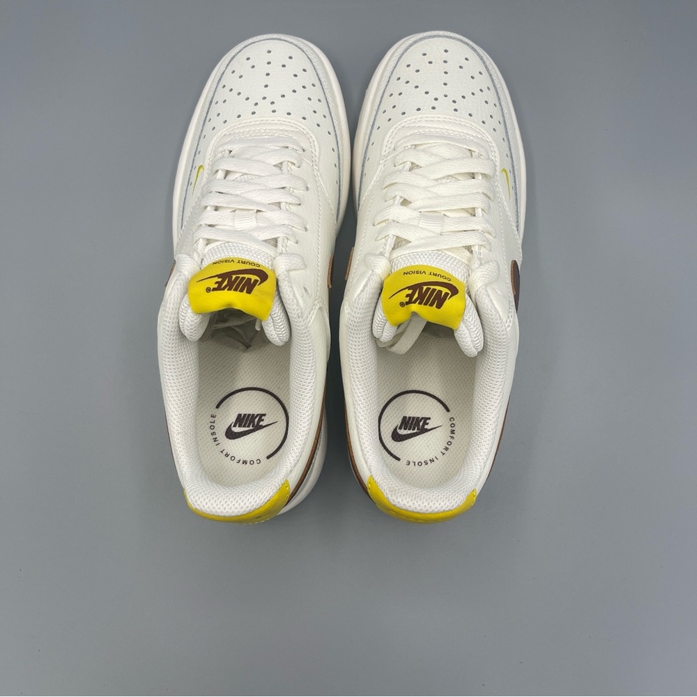 Chic and Comfortable: Nike Women's Court Vision Low - Sail/Yellow/Brown Size 8 - Picture 9 of 14